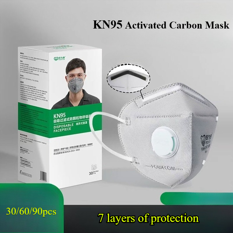 30/60/90pcs Activated Carbon V - Kn95 Respirator Mask ulasan dan harga